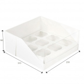 Коробка для 12 капкейков с пластиковой крышкой, 310*235*100, белая 