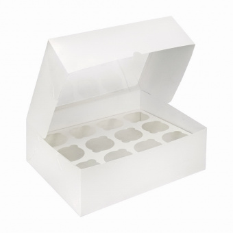 Коробка для 12 капкейков с окном, белая