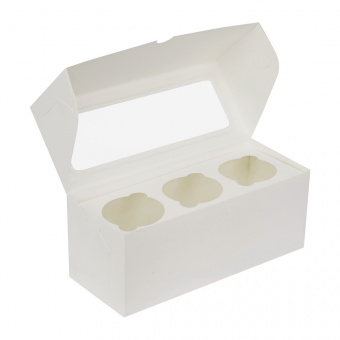Коробка для 3 капкейков с окном, белая
