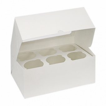 Коробка для 6 капкейков с окном, белая
