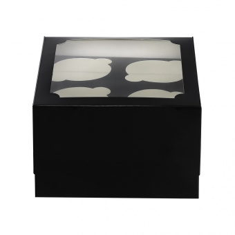 Коробка для 4 капкейков с окном, черная