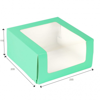 Коробка для торта с окном, 235*235*115, зеленая