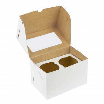 Уценённая Коробка для 2 капкейков с окном, белая