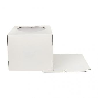 Коробка для торта «Стандарт» с окном в форме сердца, 300*300*250, белая