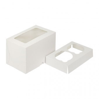 Коробка для 2 капкейков с окном, белая