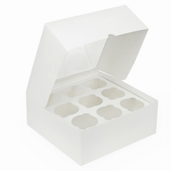 Коробка для 9 капкейков с окном, белая