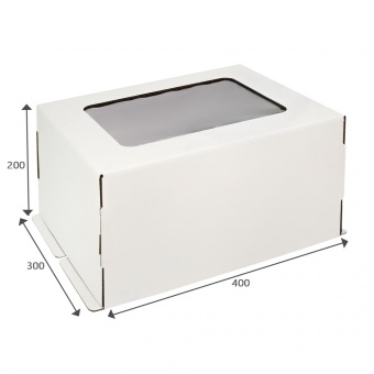 Коробка  для торта «Стандарт» с окном, 400*300*200, белая
