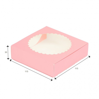 Коробка для зефира  с окном 115*115*30, розовая