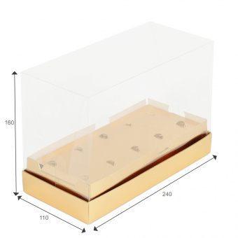 Коробка для 10 кейк-попсов с пластиковой крышкой, 240*110*160, золото